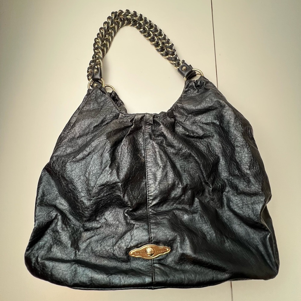 Elliott Luca pebbled black leather and chain purse shoulder bag